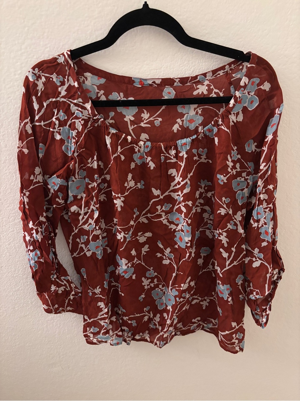 Women’s Rust Floral Peasant Blouse - Unbranded